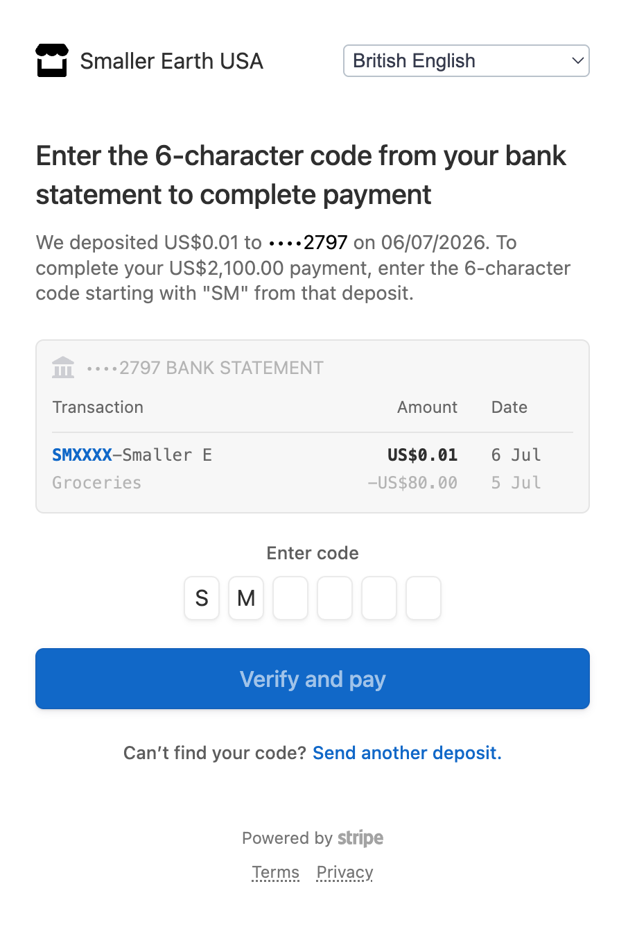 Stripe Bank Account Verification